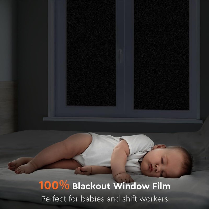 Kromapolis Blackout Window Privacy Film Total Light Blocking Room Darkening Window Covering, Removable Static Cling Frosted Glass Tint, Non-Adhesive, Black 29.5'' x 78.7'' - Image 2